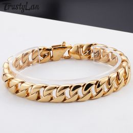 Charm Bracelets Gold Plated Stainless Steel Miami Cuban Curb Link Men Classic Friends Mens Jewellery Accessories 230803