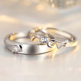 Cluster Rings Korean Zircon Couple Ring Opening Adjustable Copper Plated Silver Pair For Students Birthday Gift