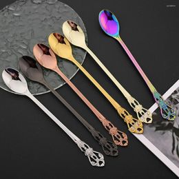 Dinnerware Sets 12Pcs Mirror Colourful Dessert Spoon Stainless Steel Royal Long Handle Coffee Teaspoon Creative Square Mixing Set