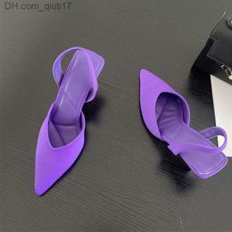 Dress Shoes Purple bouncing back sandals for women's fashion plain toe slip on dress pump for women's elegant high heels party shoes Z230804