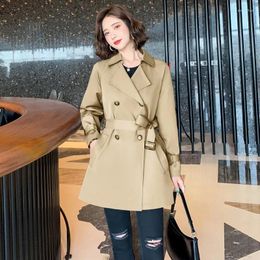 Women's Trench Coats 2023 Coat Autumn Khaki Long Turn Down Collar Women Clothes Causal Full Sleeve Belt Double-breasted Outwear