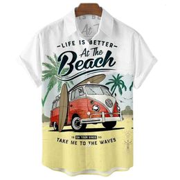 Men's Casual Shirts Summer Men's Hawaiian Shirts Vintage Top 3d Car Print Loose Casual Shirts Men Beach Aloha Shirt Fashion Clothing Ropa Hombre 5XL 230804