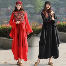 Ethnic Clothing 2023 Oriental Dress Women Cheongsam Chinese Traditional Cotton Linen Flower Embroidery Qipao Vestidos Folk Dance