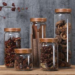 350 650 950ml 1250ml 1550ml bottles Bamboo Lid Glass Airtight Canister Storage Jars Grains Leaf Coffee Beans Candy Jar316Q