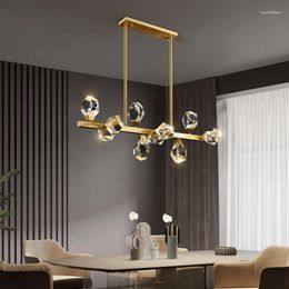 Chandeliers Lights Copper Crystal Long Modern Living Room Lamp Designer LED Restaurant Decoration