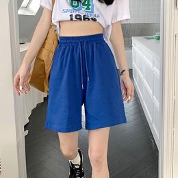 Women's Shorts Rimocy 2023 Summer Loose Blue Women Wild Solid Colour Wide Leg Casual Woman Elastic Waist Sports Short Pants Female