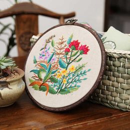 Chinese Style Products DIY Ribbons Embroidery for Beginner with Hoop Needlework Kits Cross Stitch Set Flowers Painting Wall Art Home Deco