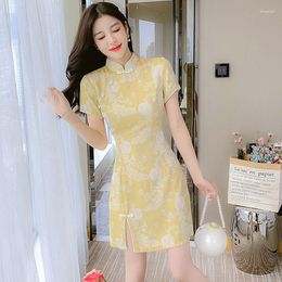 Ethnic Clothing Vintage Women Slim Cheongsam Chinese Style Girl Daily Dress Elegant Short Sleeve Qipao Vestidos Sexy Print Flower Mini Qi