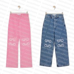 Women Straight Jean Pants Designer Embroidered Denim Pants Autumn Winter Denim Pants