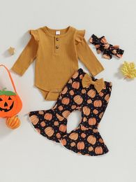 Clothing Sets Baby Girl Winter Clothes Set Cosy Long Sleeve Ribbed Romper Stylish Bell Bottoms And Adorable Headband - Perfect Infant