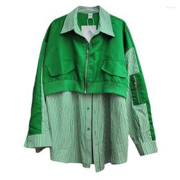 Women's Blouses 2023 Spring Autumn Chic Panelled Striped Shirt Korean Design High-end Patchwork High Street