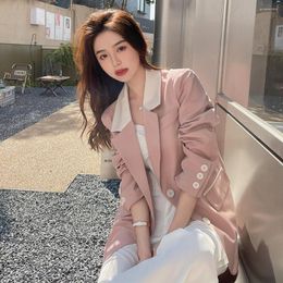 Women's Suits 2023 Korean Style Pink Blazers Ladies Autumn Loose Casual Suit Jackets For Women Fashion Long Sleeve Elegant Coat Female Top