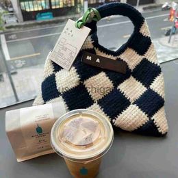 Evening Bags NEW Luxury Design Summer Beach Handbag Knitting Striped Hand Knitted Color Casual Women Handbag Totes Trend Fashion Cotton Bag J230804