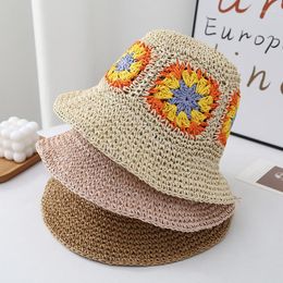 Wide Brim Hats Summer Sunshade And Sunscreen Hat Foldable Bucket Beach Straw Japanese Ins Handmade Flower Fisherman Female