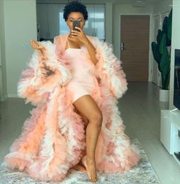 Casual Dresses Puffy Tulle Long Dress Robe Colourful Women Sexy Sheer Maternity Robes Plus Size Ruffled Party