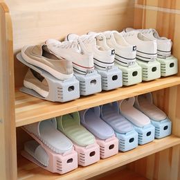 Storage Boxes Bins Double Layer Adjustable Shoe Organizer Footwear Support Slot Space Saving Cabinet Closet Stand Shoes Storage