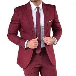 Men's Suits 2 Piece Burgundy Men Slim Fit Casual Prom Groomsmen Tuxedo For Wedding Male Fashion Jacket With Pants