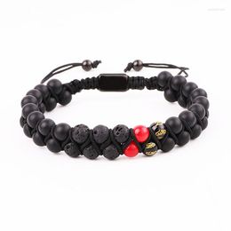 Strand Design Natural Lava Stone Black Onyx Tibetan Beads Braided Macrame Adjustable Bracelet Women Men