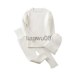 Clothing Sets Autumn 024M Ribbed Baby Girl Clothes Set Knitted Boys Set Sweaterspants 3pcs Winter Kids Clothing Girls Cotton Knitted Suits x0803