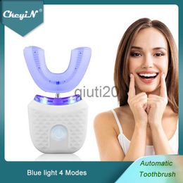 smart electric toothbrush CkeyiN Automatic Electric Toothbrush U Shaped Blue Light Teeth Whitening Wireless Rechargeable Sonic Toothbrush Waterproof 51 x0804