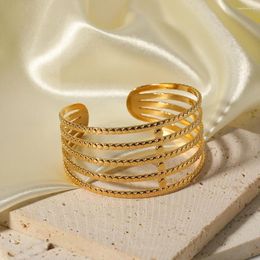 Bangle Classic Jewellery Stainless Steel 18K Gold Plated Multiple Layered Five Lines Open Adjustable Cuff Bangles