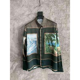 Men'S Casual Shirts Casablanca New Hawaiian Print Landscape Exhibition Style Satin Loose Long Sleeve Silk Shirt Mens Drop Delivery App Dh437