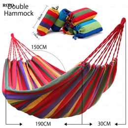 Hammocks Outdoor Thicken Canvas Hammock Home Garden Leisure 1-2 Person Swing Chair Camping Hunt Rest Stripe Hanging Bed Colorful Hammock 230804