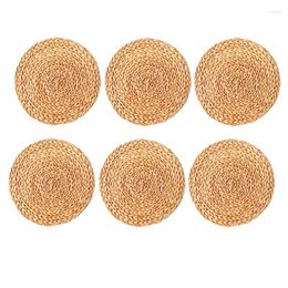 Table Mats Round Woven Placemats Natural Water Hyacinth Wicker 6Pack