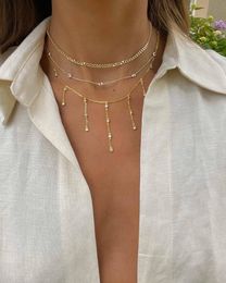 Pendant Necklaces 925 Sterling Silver Bezel CZ Station Link Chain Delicate Tassel Women Choker Necklace 2023 Summer 230804