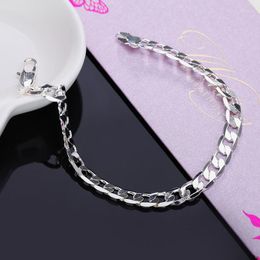Link Bracelets Mens Cute 6MM Flat Chain Noble Gift Women Men Wedding Party Nice Silver Color Necklace Fashion Jewelry