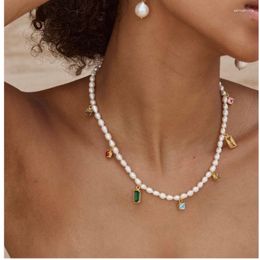 Chains Jewellery Europe And The United States Niche Natural Freshwater Pearl Zircon Pendant Y Word Short Necklace