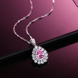 Classic Simple Water Drop Necklace High Carbon Diamond S925 Sterling Silver Cherry Pink Crystal Pendant Niche Jewellery Wholesale
