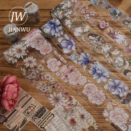 Adhesive Tapes JIANWU 60mm6m Roll Vintage Character Flower Tape Glossy PET Special Oil Creative DIY Handbook Collage Decor Stationery 2016 230804