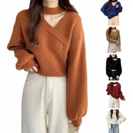 Women's Sweaters Trendy Halter V Neck Long Sleeve Knit Sweater For Ladies Sexy Tops Pullover