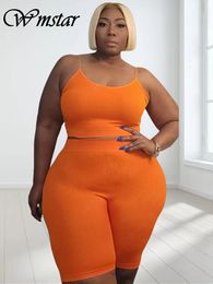 Women's Plus Size Pants Wmstar Shorts Sets Vest Crop Top and Matching Set Casual Cycle Bike Outfits Two Piece Wholesale Drop 230804
