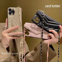 Luxury Designer Phone Case with Shoulder strap for iPhone14 Pro Max 14 Pro 14 13 12 Fashion Card Bag leather phone case.