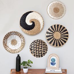 Decorative Objects Figurines Woven Wall Basket Plate Boho Hanging Seagrass Wall Decor Natural Handmade Home Art for Living Room/Farmhouse/Kitchen 230803