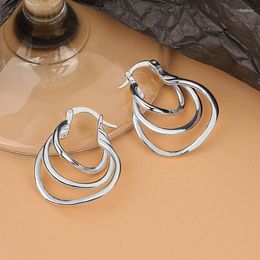 Hoop Earrings Irregular 925 Sterling Silver For Women Jewelry Fashion Luxury Geometric Earring Simple Lady Party Accessories