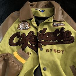 Mens Jackets American Style Windbreaker Towel Embroidery Coats Vintage Clothing Leather Jacket Y2k Colour Matching Baseball Uniform 230804