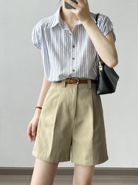 Women's Blouses Vertical Striped Flare Sleeve Shirt For Women - 2023 Summer Style Short Loose Casual Versatile Blouse.