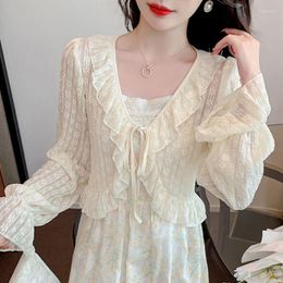 Women's Jackets Summer Super Fairy Lotus Leaf Edge Lace Long-sleeved Shawl Sunscreen Cardigan Short Top With Suspender Skirt Small Coat