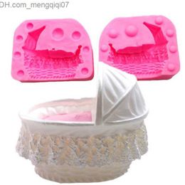 Bassinets Cradles 1Pc baby crib baby crib baby crib baby cake Mould 3D cradle baby stroller silicone cake Mould Z230804