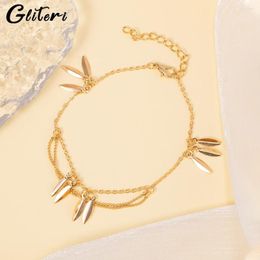 Anklets GEITERI Vintage Tassel Leaf For Women Girls Gold Colour Chain Geometric Ball Foot Charm Jewellery Beach Party Gifts