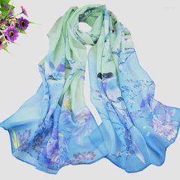 Scarves Sun Protection Women Scarf Chiffon Summer Silk Shawls Wraps Female Hijabs Floral Bandana Long Stole