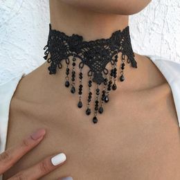 Choker Vintage Sexy Lace Necklace Halloween Individualistic Imitation Crystal Retro Collar Accessories 2023