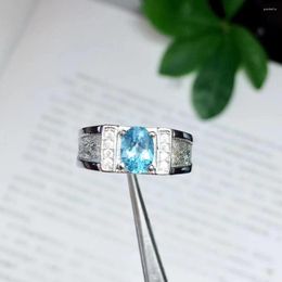 Cluster Rings Natural Blue Topaz Ring Real 925 Sterling Silver Fine Jewelry 4 6mm