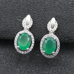 Stud Earrings Natural Green Agate Clasp Pure 925 Sterling Silver 8 6mm Gemstone For Women Wife Nice Gift Classic Earring