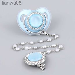 Pacifiers# Blue Baby Pacifier Holder With Beads Chain Clip Newborn Silicone Pacifier Gold Bling Infant Nipple BPA Free Baby Chupetero x0804