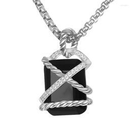 Pendant Necklaces 15 20MM Black Rectangular Cubic Zirconia Necklace Trendy White Gold Plated Brass Twist Design Jewellery For Women