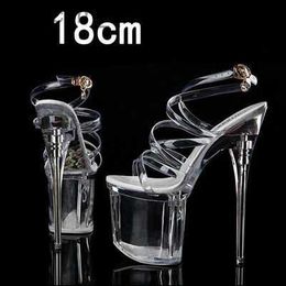 Dress Shoes Women's sandals 2020 platform transparent strap T-shaped stage show thin high heels 15/18cm women's waterproof bride's shoes Z230804